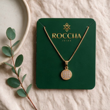 COLAR CORRENTE VENEZIANA PINGENTE REDONDO COM MICROZIRCONIAS BRANCAS