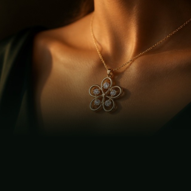 Modelo usando o colar Flor de Cristal.